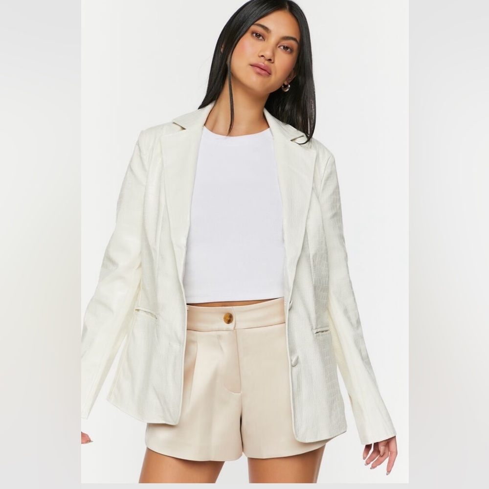 🌺⭐️EUC Forever 21 Blazer Beige faux leather croc material⭐️🎉
